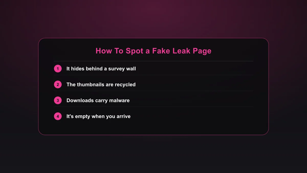 How to spot a fake Baylee Adami leak page infographic